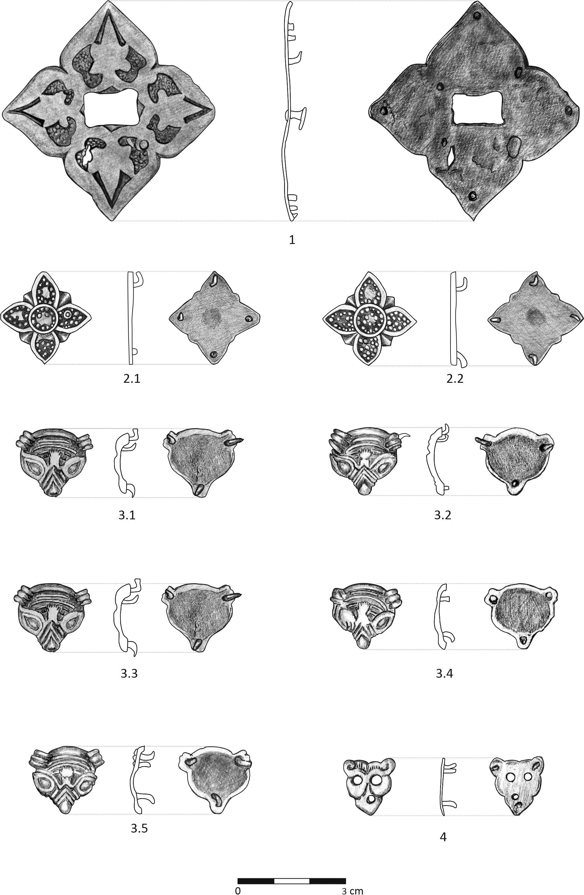 Plate 3. Cluj-Napoca-Plugarilor street, grave no. 25: 1–4 (Drawing by D. Gheorghe-Șerban).
